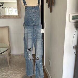 H&M Blue Boot Cut Denim Jumpsuit